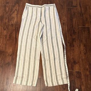 Zara Striped Straight Leg Pants - Cream and Gray NWT